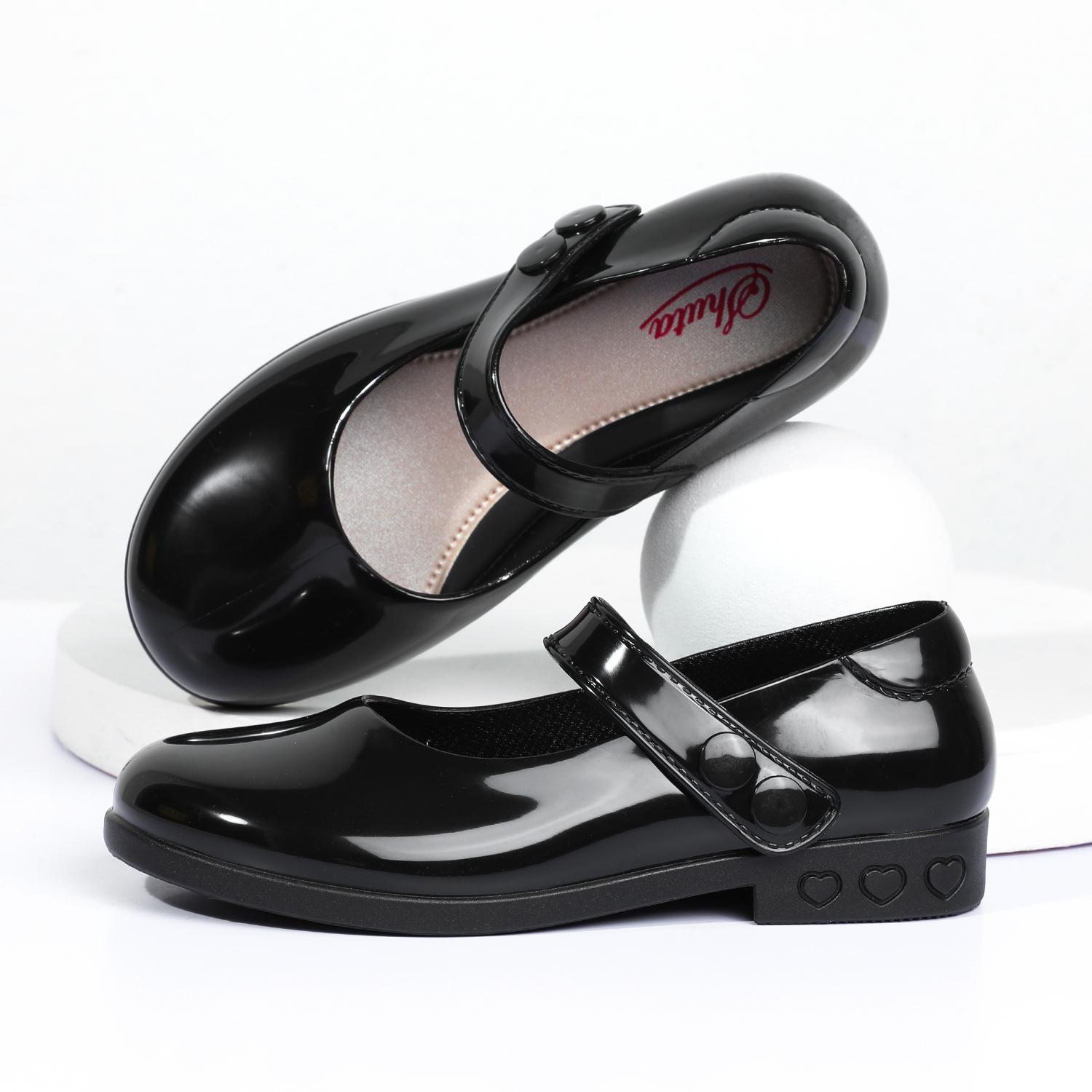 TEMU Girls School Shoes 2025 Comfortable Flat Walking Shoes Black Student Shoes Size 24-35, School Footwear, Student Footwear, , , Durable Rubber,
