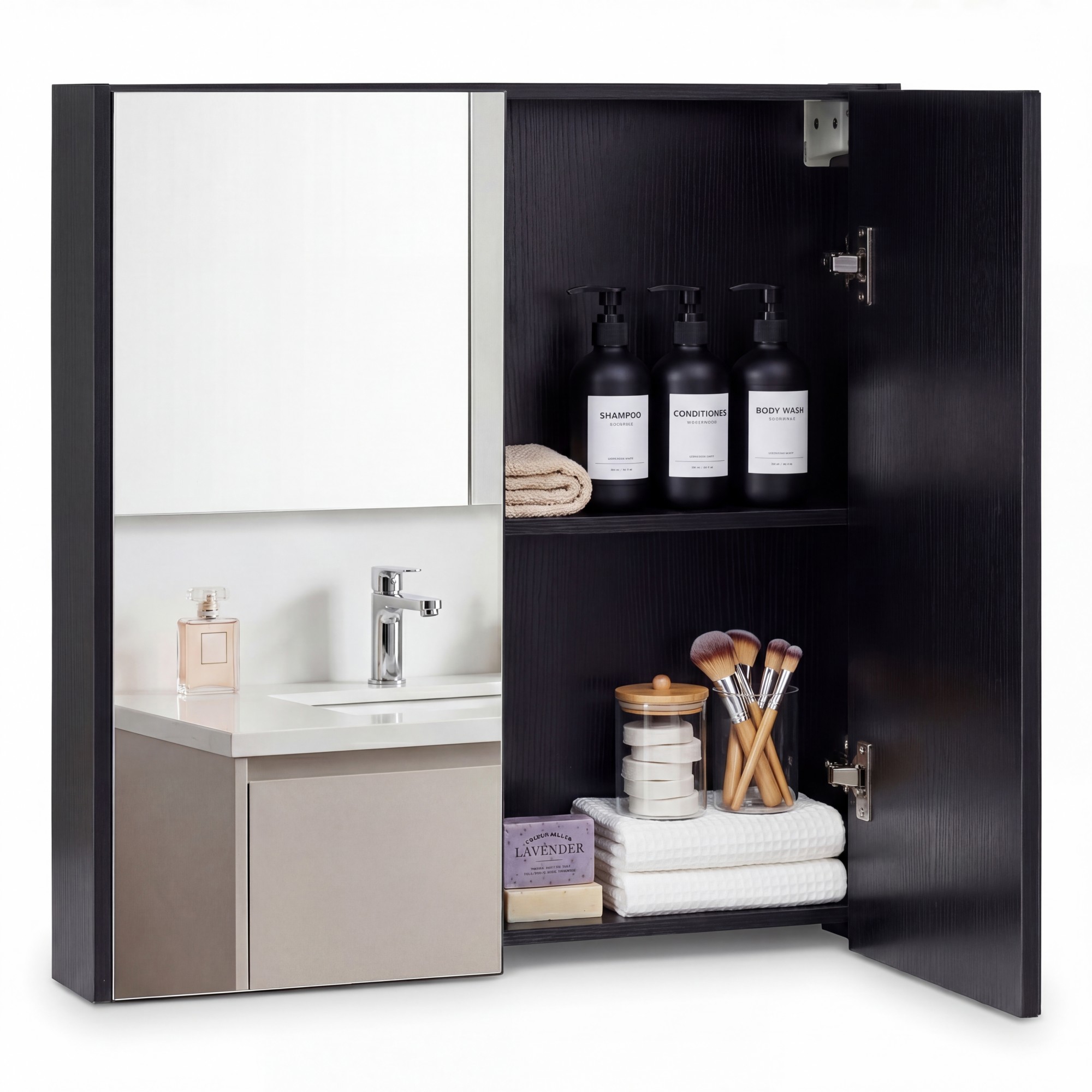 Toiletrol Opbergcontainers, Dubbele Deur Wandmontage Badkamerkast met Spiegel, Houten Hangende 2-Laags Opbergkast…: retailer-supplied image