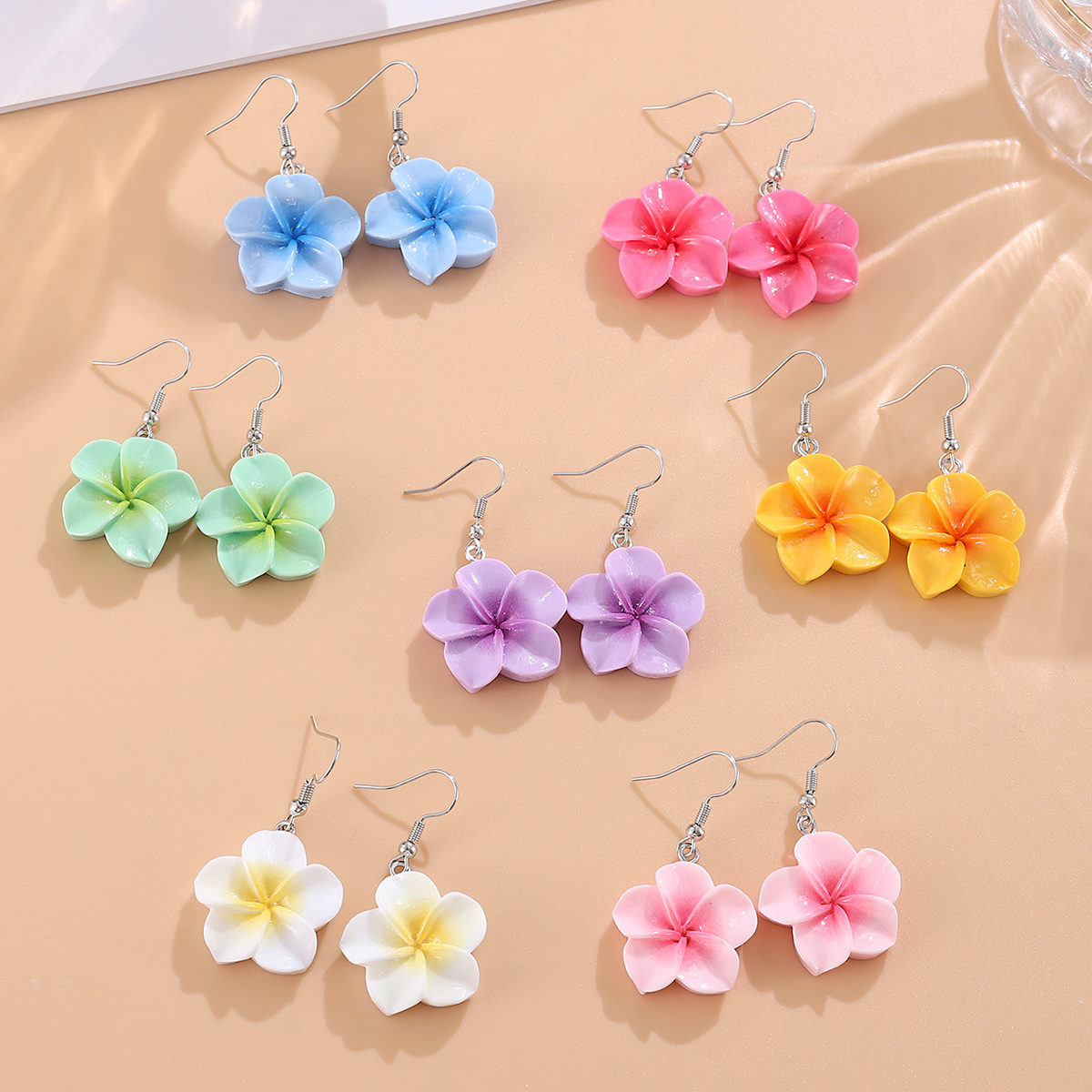 TEMU 7 Pairs Bohemian Women's Colorful Flower Dangle Earrings Set - Vibrant Retro 3d Flower Handmade Candy Color Earrings Elegant Plumeria Earrings