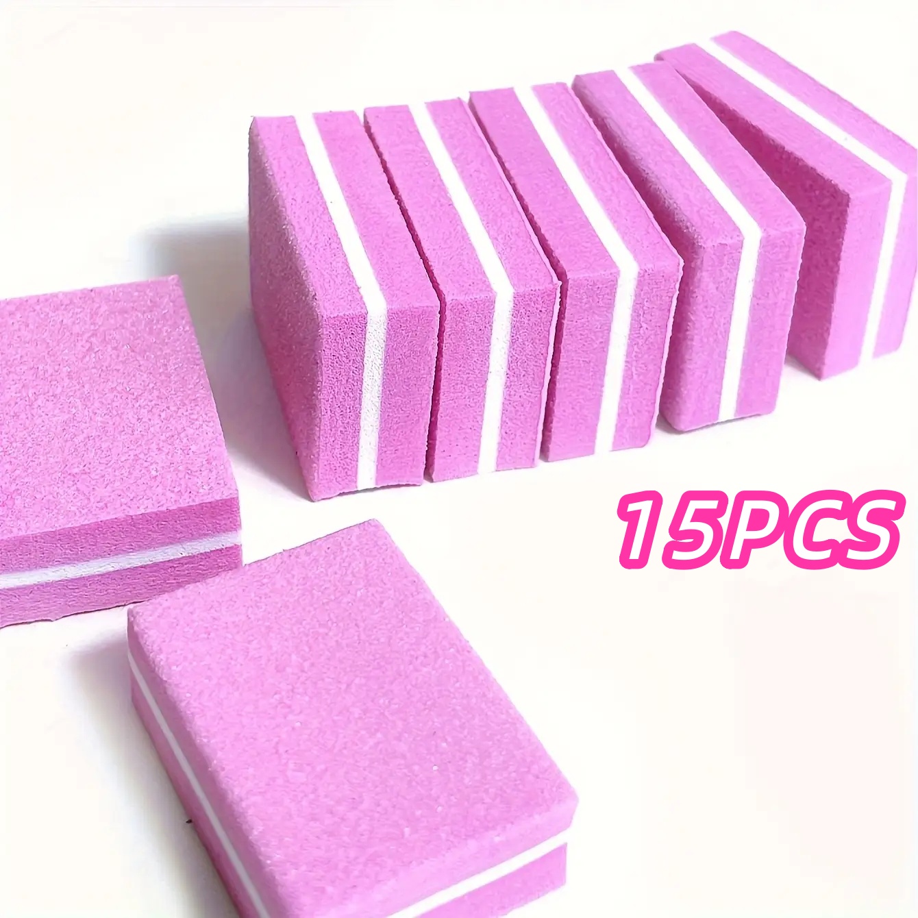 15pcs Professional Nail File Blocks: Pink Mini Size, 100/180 Grit, Easily Compatible With Acrylic& Natural Nails