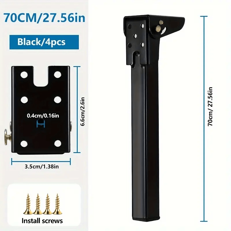 4pcs Folding Table Legs (black), 90° Adjustable Folding Metal Legs, Adjustable Replacement Legs For Sofa Desks, Double Sofas, And Dressing Tables, Includes Mounting Screws