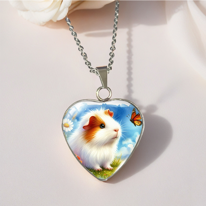 Cute Guinea Pig And Picture Heart Pendant Necklace Fashion Jewelry Gifts