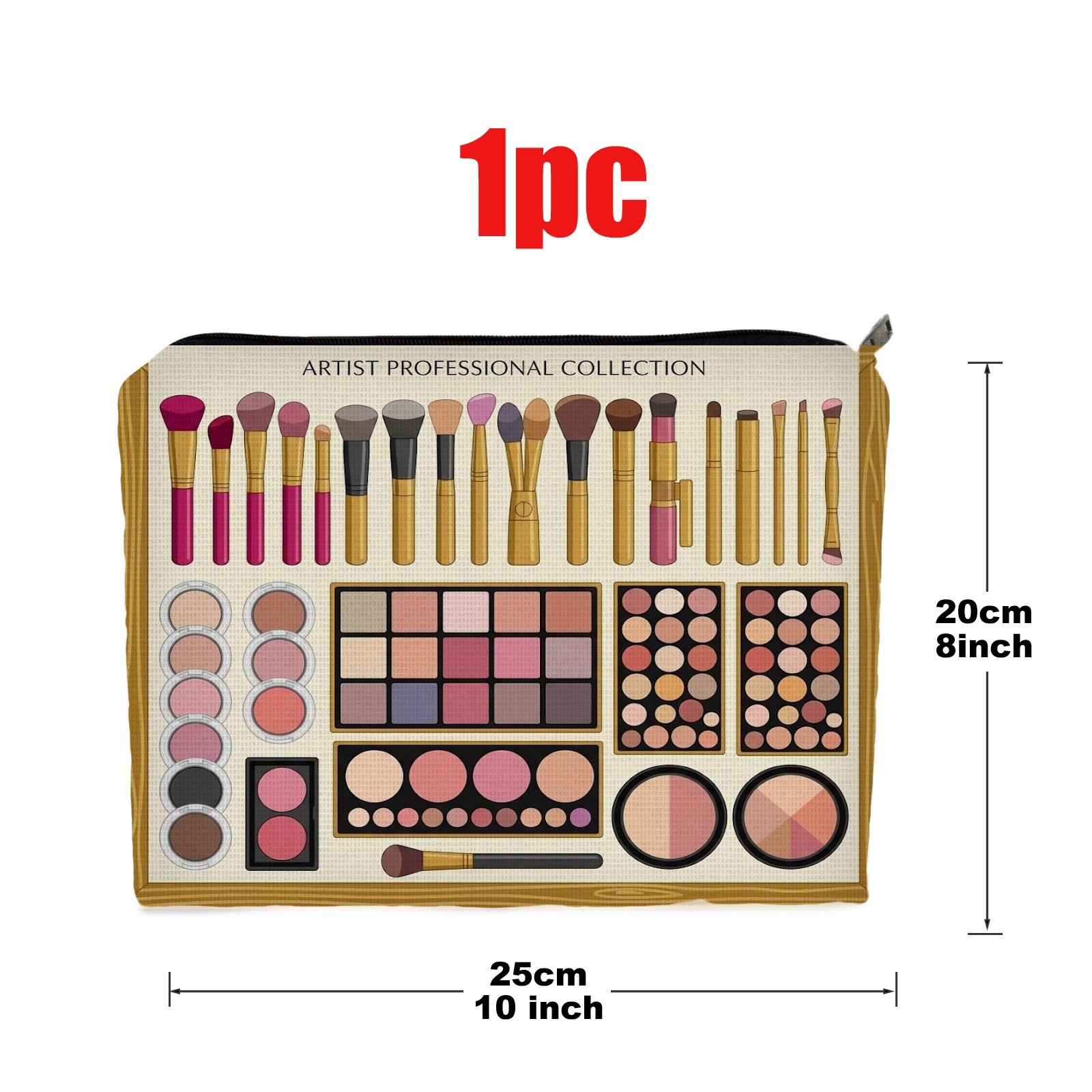 TEMU Professional Makeup Themed 2d Flat Print Polyester Makeup Bag, 20*25cm/8*10inch Compact Portable Storage Pouch, Ideal Organizer For Daily Use &