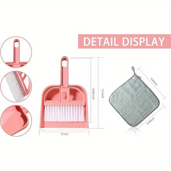 3 pack mini hand broom and dustpan set with brush - compact cleaning kit with soft bristles & ergonomic handle, pastel colors (pink, green, blue) for desk, car, pet hair,  ,   - portable dustpan with brush for home, office, travel - ideal for small spaces &   cleaning, mini dustpan, dust remover, dust brush and pan, spill cleaner, lightweight design, easy to clean, durable bristles, office workers, home cleaners, cleaning accessories,  , portable Product details 1