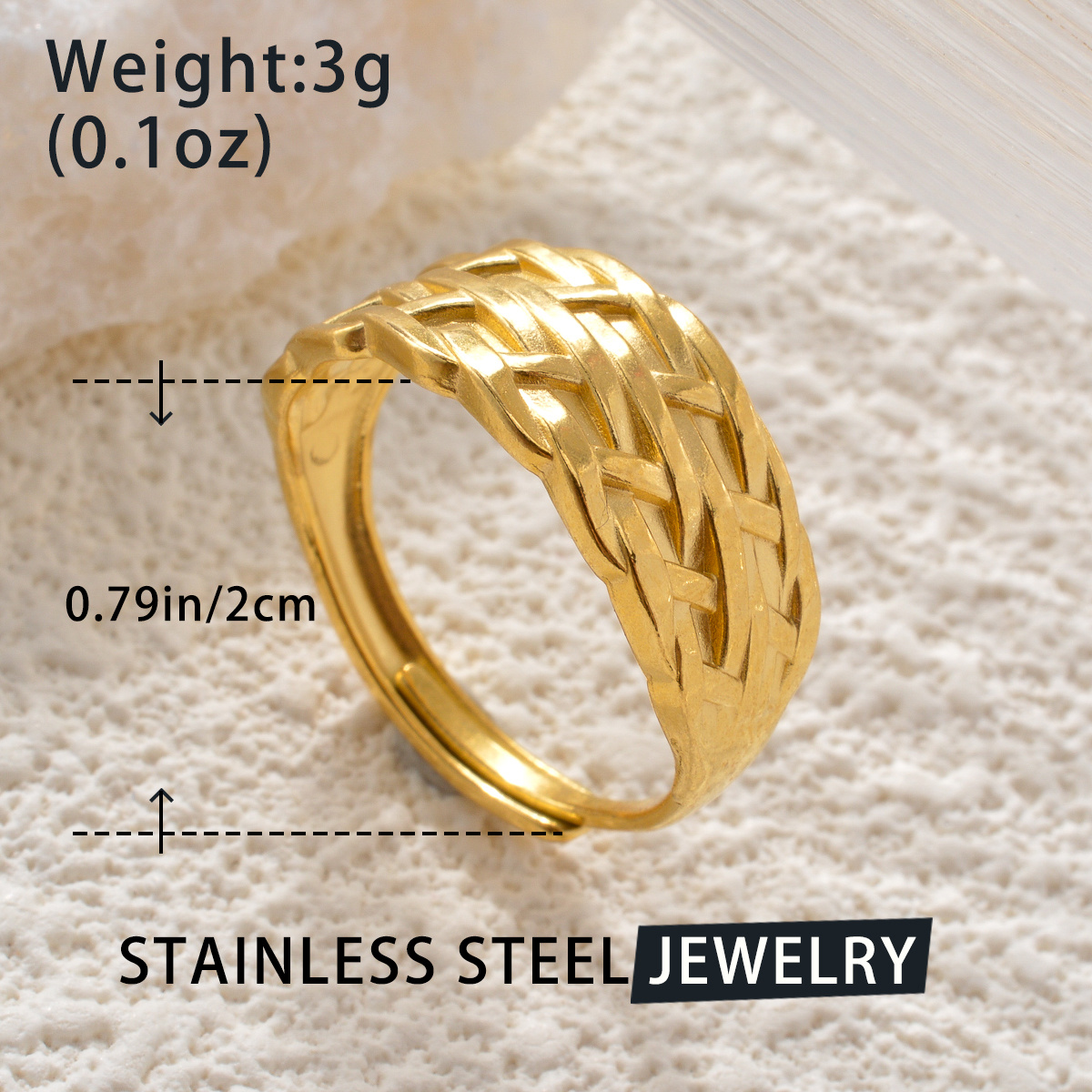 Vintage 3D Woven Texture Hypoallergenic Stackable Ring