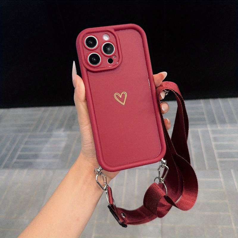TEMU Phone Case - Fashionable And Easy Heart-shaped With Lanyard Phone Case, Equipped With Detachable Lanyard, Phone Case Crossbody Strap, Phone Case