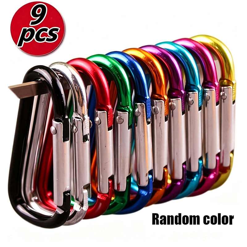 TEMU 9pcs Set Of Durable Hiking Keychains In Random Colors, With Hooks, Ideal For Outdoor Hiking And Camping, For Hanging Keys And Water Bottles,