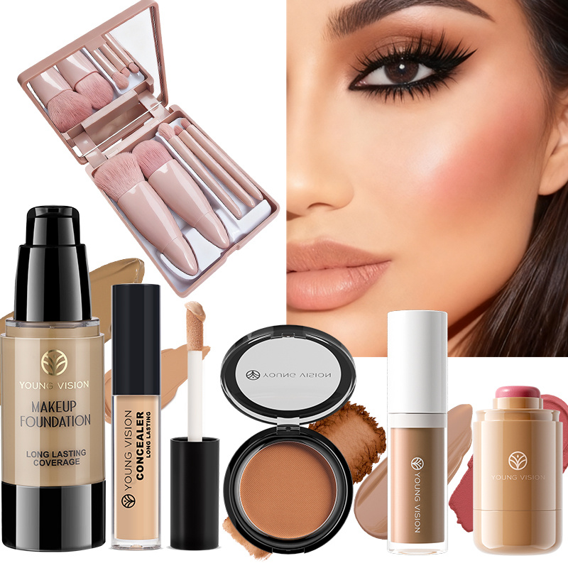 10 komada set za šminkanje lica s puderom, korektorom, konturom, rumenilom i mat bronzer prahom, uključuje 5 ružičastih četkica s kutijom s ogledalom, dugotrajni, prijenosni profesionalni set za šminkanje za žene, set za konturiranje, sveujedan set za šminkanje lica kao poklon