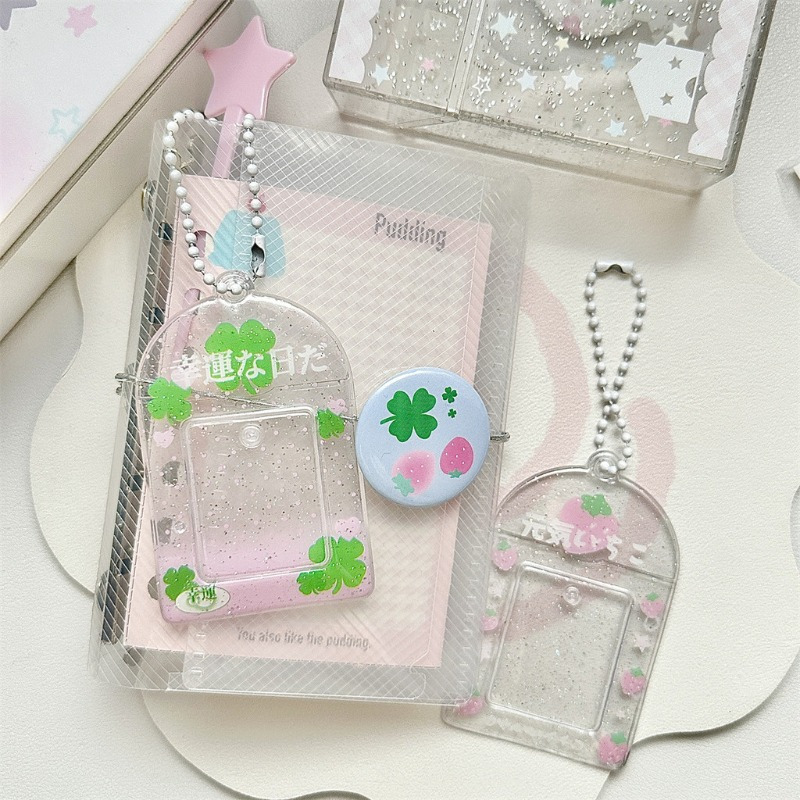 

1pc Glitter Strawberry Pvc Id Card Holder, Cute 1-inch Plastic Photo Organizer, Small Pendant For Display