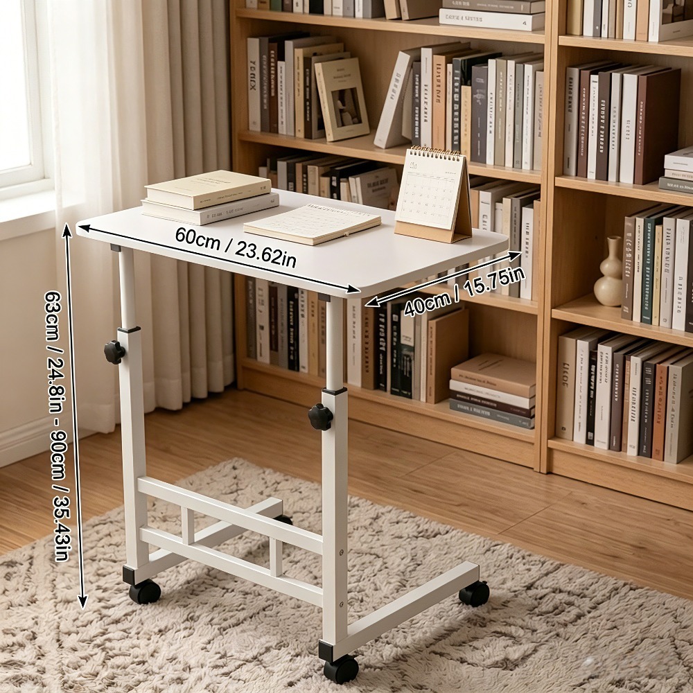 Height Adjustable Computer Desk with Storage Shelf and Wheels, Mobile Rolling Desk for Home Office, Small Space Study Workstation Desk