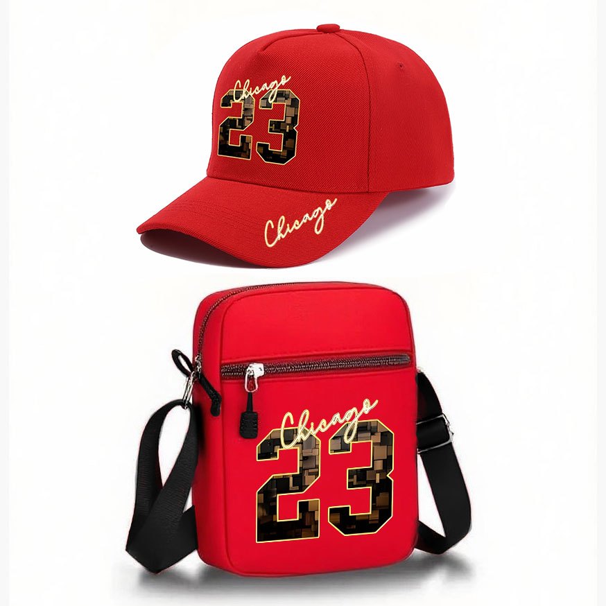 TEMU 2pcs Chicago 23 Lettering & Number Print Baseball Cap & Crossbody Bag Suitable For Men And Women, Adjustable Strap, Machine Washable, Golden