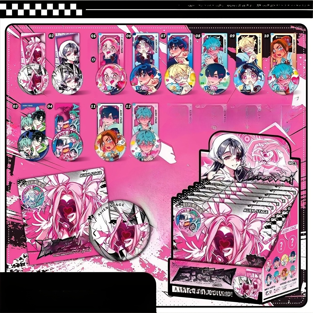 TEMU Nouveau pack aléatoire de cartes et badges intégrés d'anime, contient un badge à bouton + 1 petite carte, série de personnages d'anime - Thème