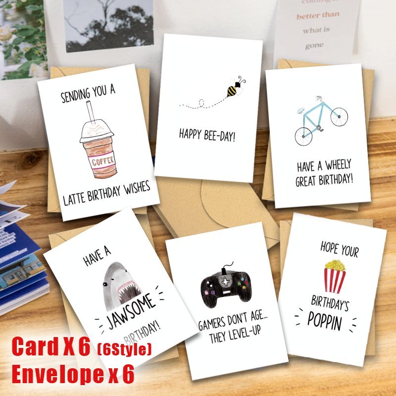 

12 Pack Assorted Pun Birthday Cards With Envelopes, Watercolor , Bulk Blank Notecards Set, Floor Mount Paper Cardboard Cutouts, No Power Needed - Ideal For