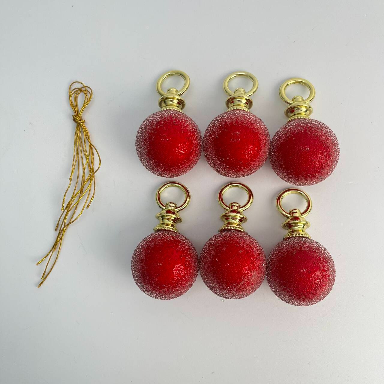 TEMU 6-pack Red Glitter Christmas Round Ornaments, Foam Snow Texture Non-shedding Reusable With Golden Loop And Hanging Rope, Christmas Decor,