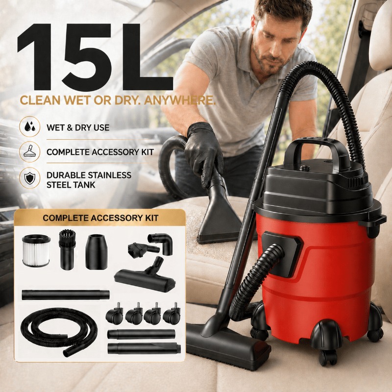 TEMU V18000pa Commercial Vacuum Cleaner - 2 - Lightweight 3-in-1 Wet And Dry Vacuum With Blower Function - Ideal For Cleaning Cars, Boats, Pet Hair,
