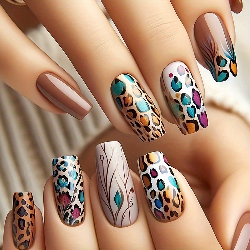 96pcs 4pcs long almond shaped press nails set leopard print Temu