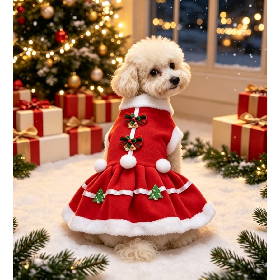 TEMU Vêtement pour chien, Nouvel habillement pour animaux automne/hiver, Jupe à deux jupons Teddy, Robe de fêtes de Noël, Robe de Noël festive, Jupe