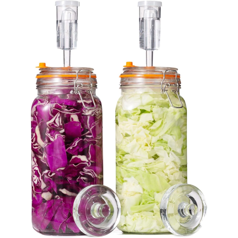 TEMU Fermenting Jar, 48/64oz Glass Fermentation Kit With Fermenting Weights And Airlocks For Kombucha, Sauerkraut, Pack Of 2