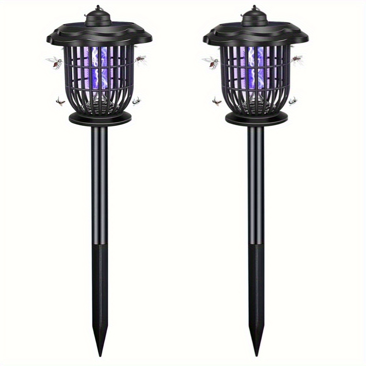 2 Pack Solar Bug Zapper, Solar Powered Zapper Killer Fly Zapper Lighting Lamp Stake Landscape Fixture Repellent For Backyard Pathway