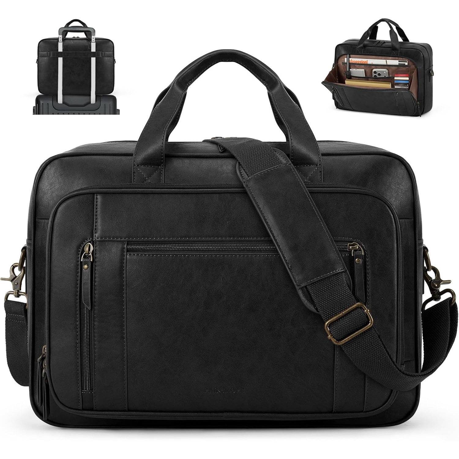 Image of Rainsmore Men's Vintage Briefcase, Faux Leather Work Bag, 16-inch Laptop Bag, Business Crossbody Bag With Laptop Compartment, Suitable For The Office And Travel - Brown