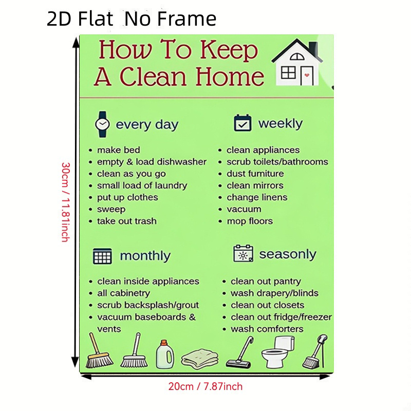 TEMU 2d Flat, 2d Flat, 2d Flat No Frame Posters Style Cleaning Schedule Poster - Home Cleaning Guide Chart Weekly Checklist For Living Room Size: