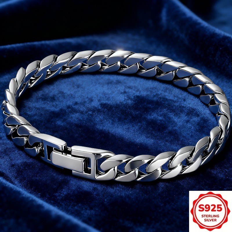 TEMU S925 Silvery Men's Bracelet Bracelet, Cuban Bracelet, Unisex, Men's Birthday Gift Jewelry, Father's Day Gift, Boyfriend Gift, Birthday Gift,