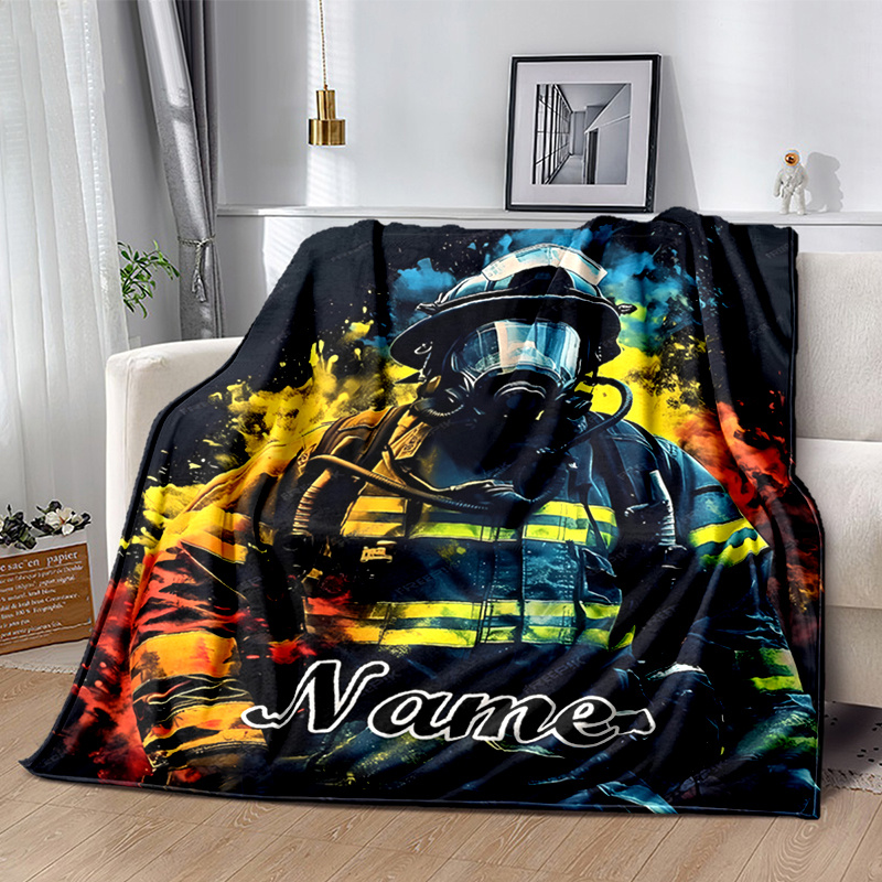 

Custom Name Soft Flannel Throw Blanket - Firefighter Theme - , Made Of Polyester, Comfortable For , Great Gift Idea, Napping, Camping, And Traveling