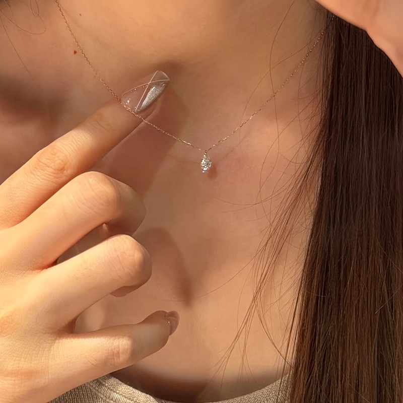 TEMU 1pc Teardrop Synthetic Zirconia Necklace - Comfortable And Versatile Design, Minimalist Elegant Jewelry, Suitable For Daily And Party Wear,
