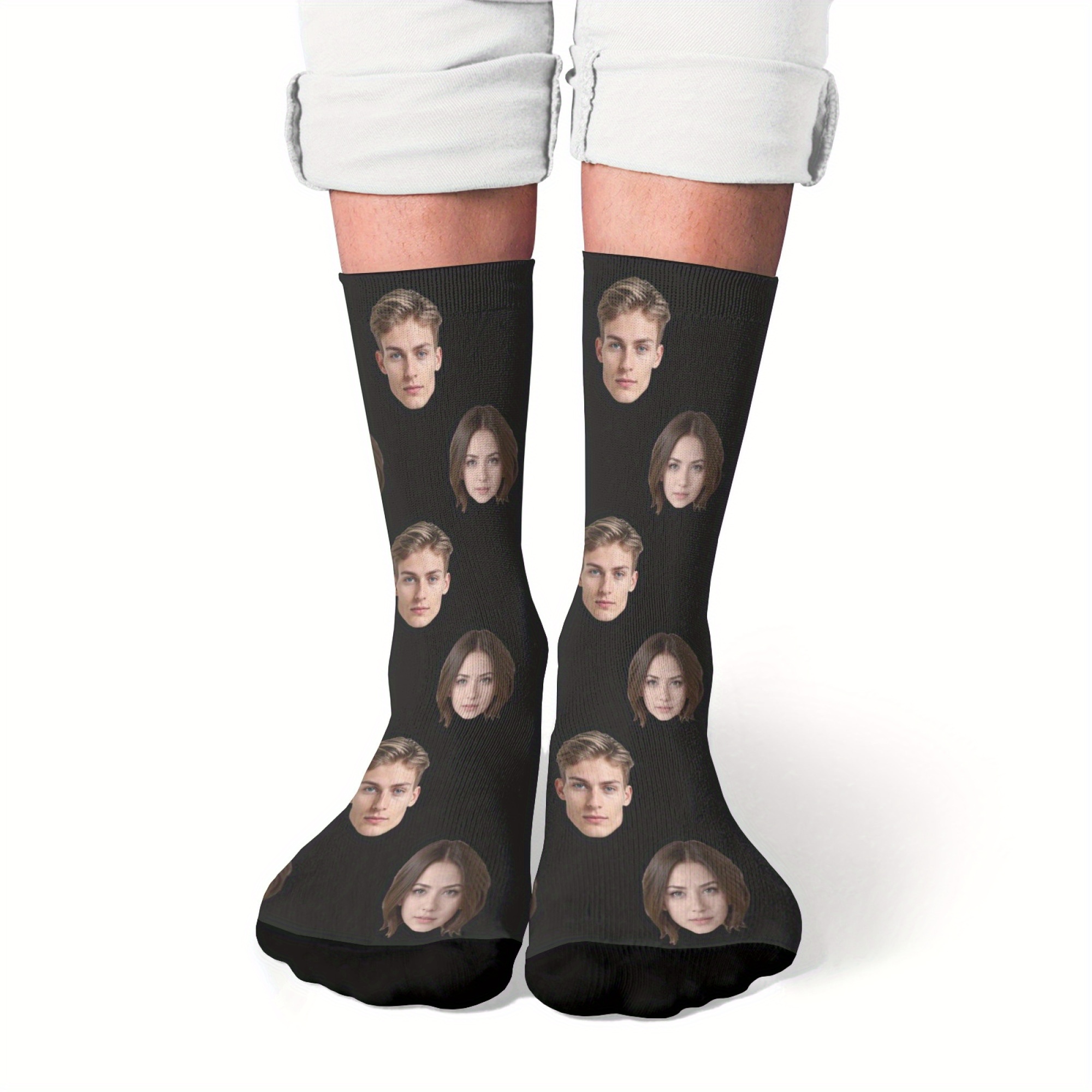 TEMU Custom Men's Socks, Trendy Outerwear Socks, Custom Men's Face Socks, Custom Image Socks, Unisex, Custom Socks For Women, Multiple Colors, Gift