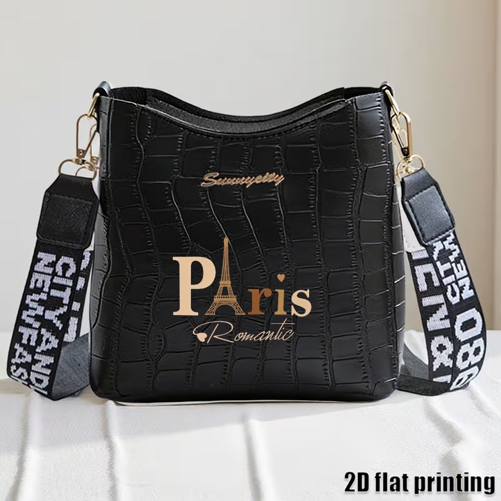TEMU Women's Crossbody Bag With Detachable Strap & Zipper Closure - French-themed Suitable For Travel, Casual Outfits, Daily Use, Hand Washable,