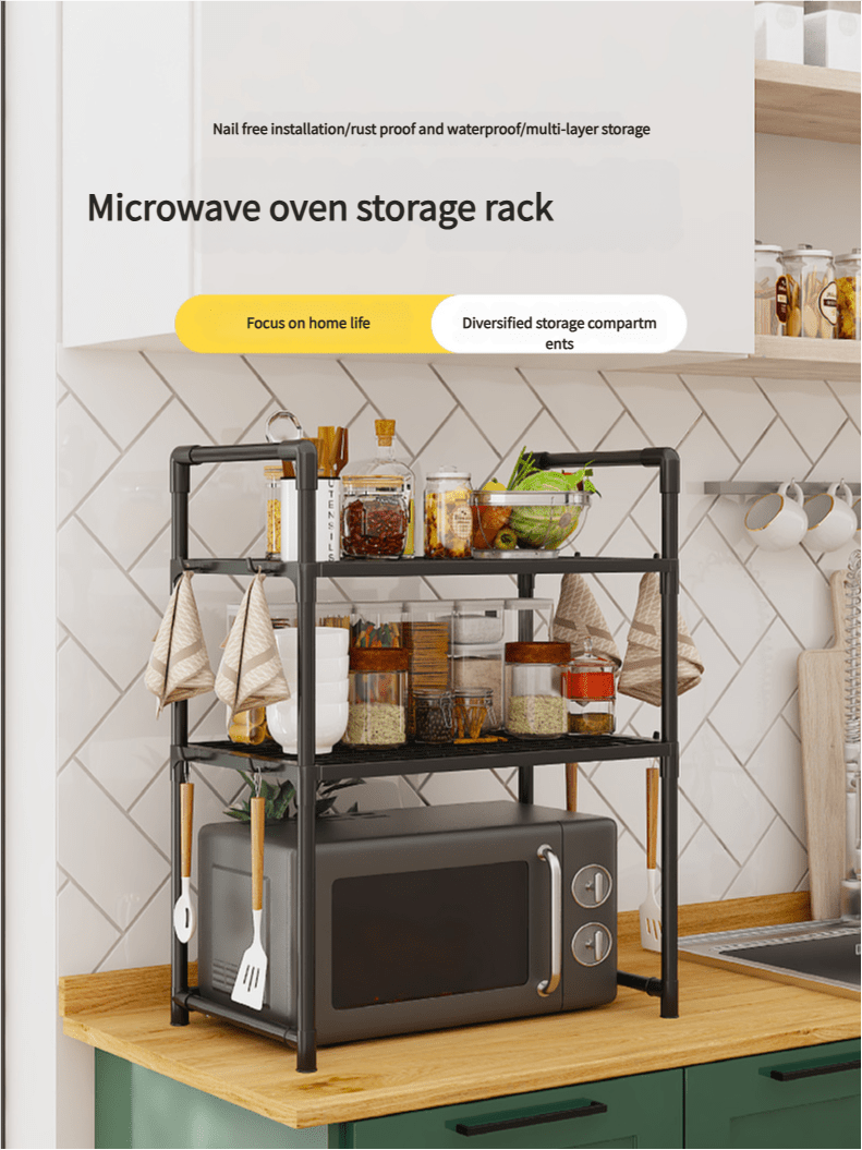 versatile multi layer microwave oven storage rack   plastic   for cookware plant display   kitchen countertops details 0