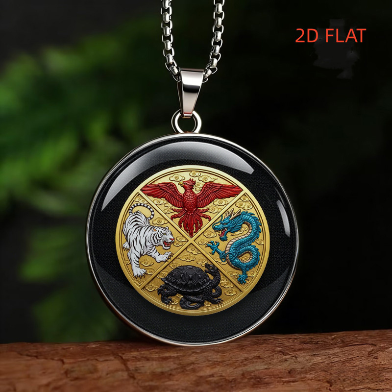 TEMU 4 Symbols Necklace, Azure Dragon White Tiger Totem Pendant, Retro Cultural Jewelry For Men And Women, Oriental Mythical Themed Accessory