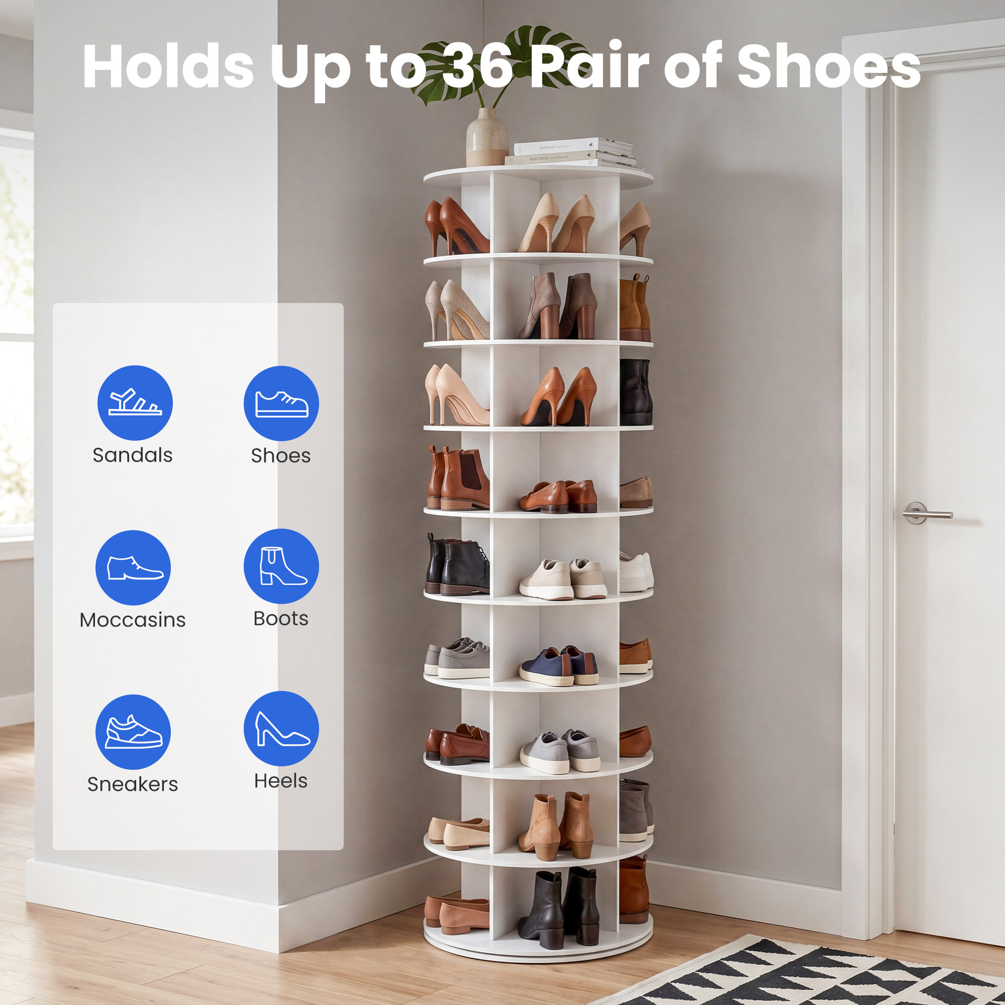7 8 9 floor 360 degree rotating lazy storage tower shoe rack rotating circular rack multifunctional vertical rotating rack corner bookshelf shoe handbag closet