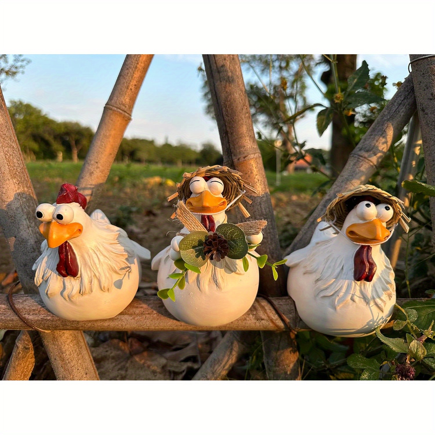 Statue Poulet En Céramique émaillée - Style Shabby Chic Français, Déco Fleurie