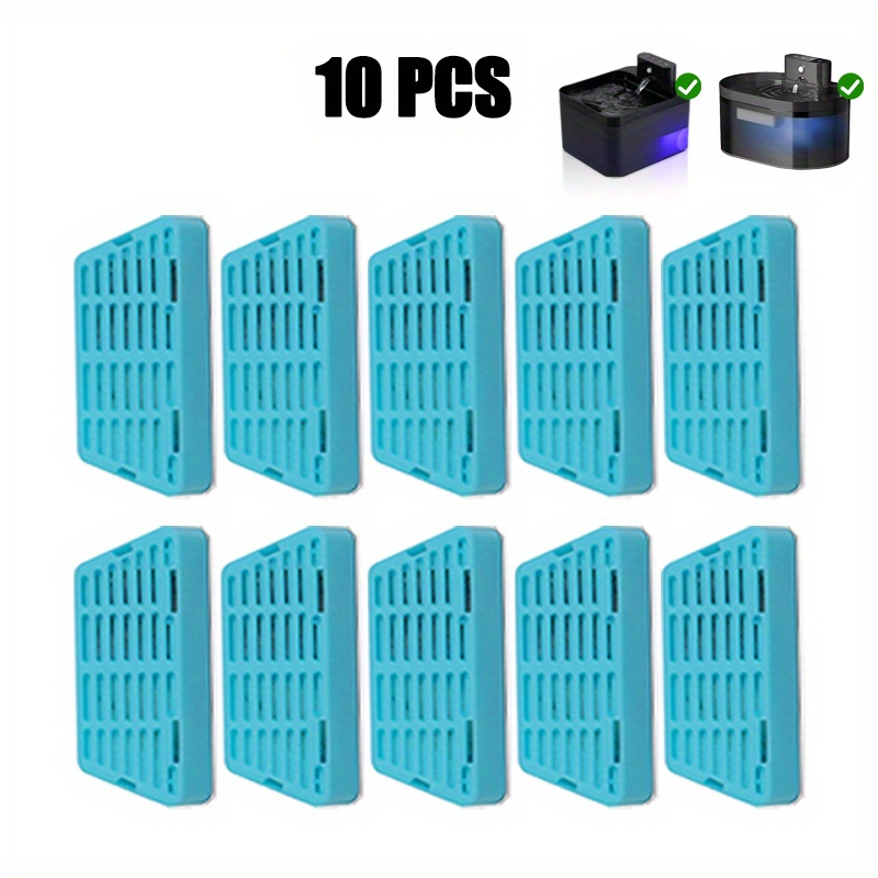 Image of Set Of 10 Replacement Filters For Cat Water Fountains, Suitable For 2.2l/74oz Pet Water Fountains, Perfect For Maintaining Pet Hydration, Without Battery