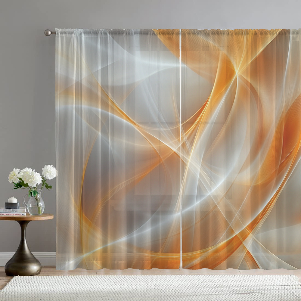 TEMU 2pcs Modern Art Orange And White Home Decor Sheer Curtains, Modern Flowing Window Sheers, Suitable For Kitchen, Cafe, Dining Room, Balcony,
