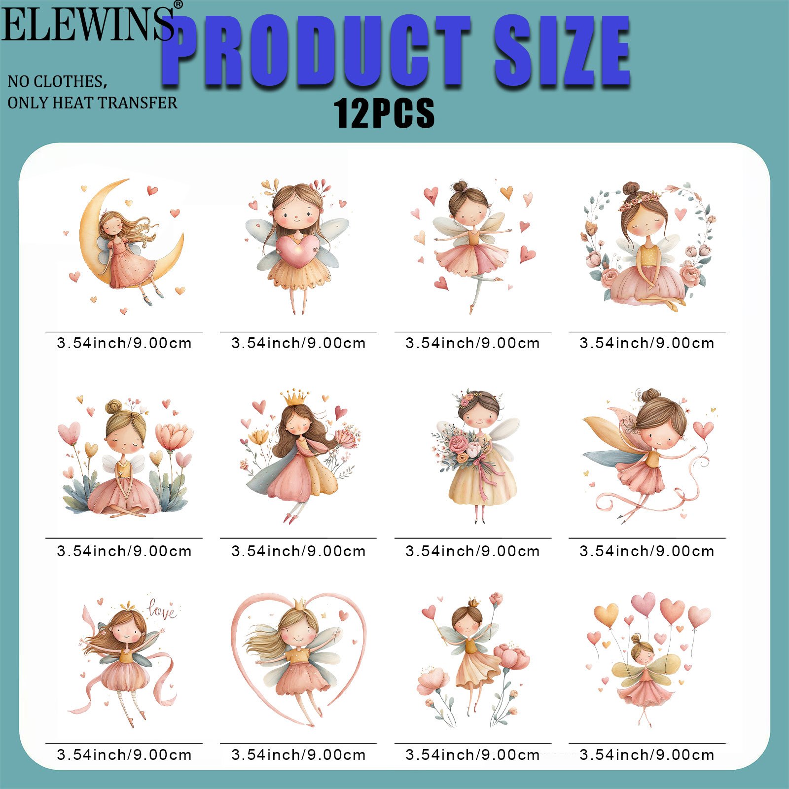 E-shop 12 Stk. Aquarell-Feen-Valentinstag-Aufbügler – DIY Wärmeübertragungs-Zieraufnäher, geeignet für T-Shirts, Jeans, Mützen . Einfach abziehbare