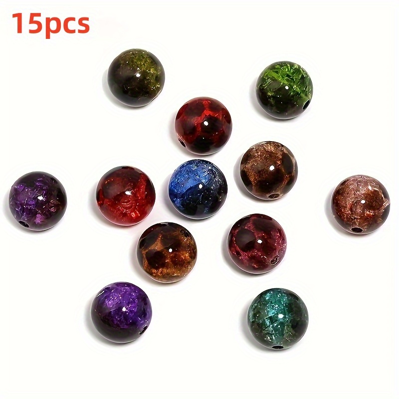 E-shop 15 Stück Acryl Bernstein Rissperlen - 16mm Eis Rundperlen mit Vorgebohrten Löchern, Mehrfarbiges Marmorierendes Design für DIY