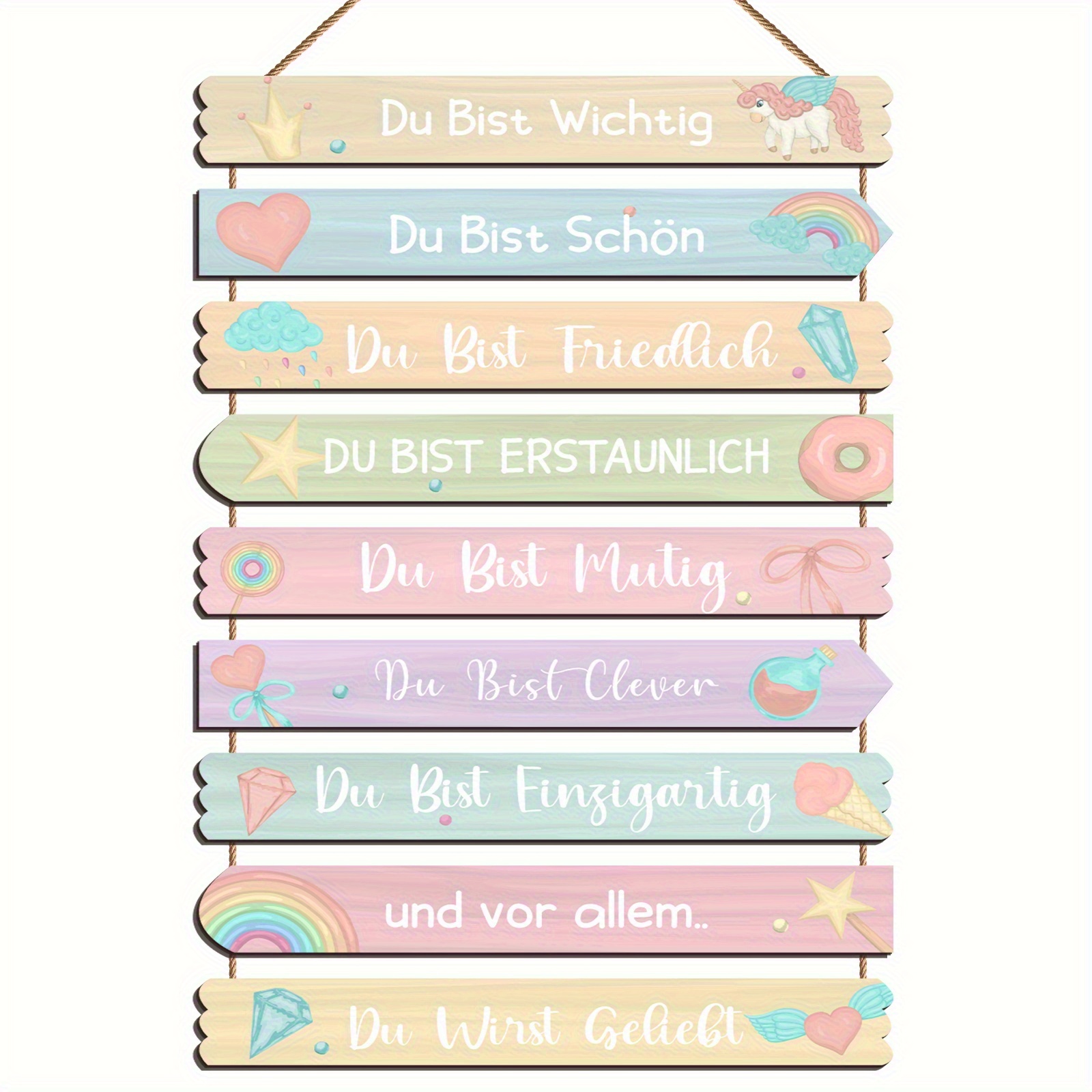 E-shop 9-teilige deutsche Phrasen-Holzwanddekoration mit englischen Sprüchen, geeignet für Zuhause, künstliche Holz-Motivationsplaketten mit