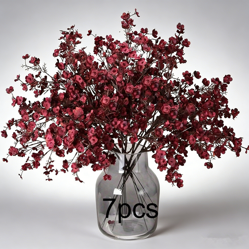 Image of 7pcs Artificial Burgundy Flowers - Realistic Touch Petals, Detachable, Autumn Decor, Suitable For, Holiday Decor, Weddings, Office, Centerpieces, Party Decor, Floral Arrangements, And Home Decor