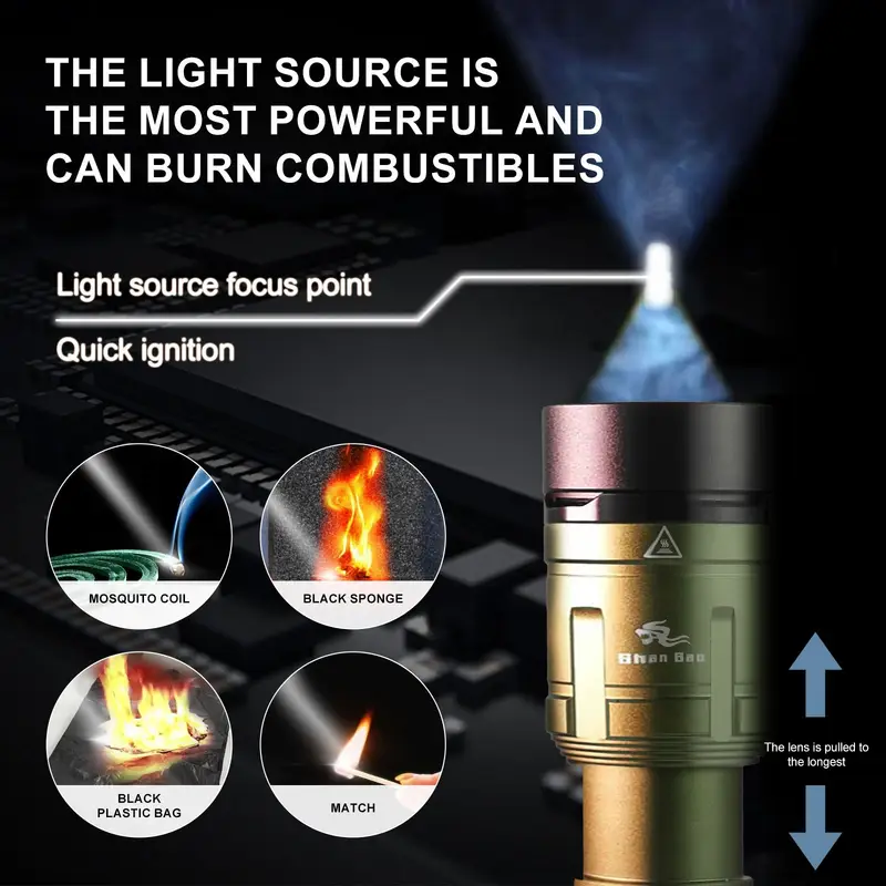 green outdoor camping mountaineering zoom flashlight focusing can ignite Product details 1