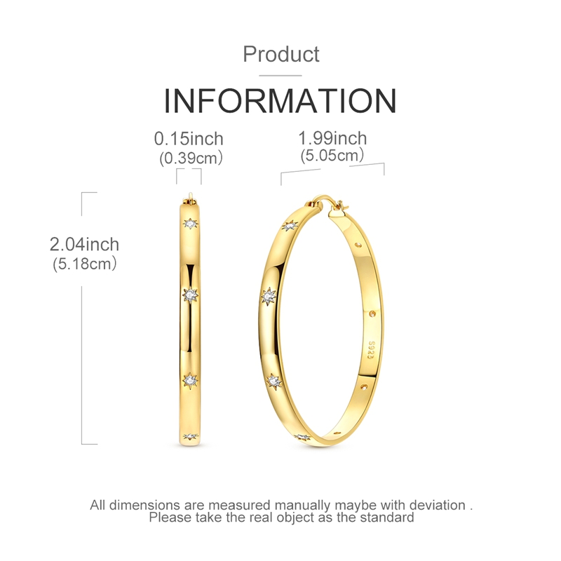 Women's 925 Silver Golden Starlight Big Hoop Earrings