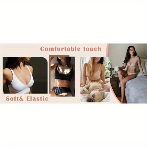 wirefree   bras for women v neck design adjustable straps semi fixed pads high support full coverage t shirt bra elegant casual attire   casual wear sleek silhouette breathable material womens lingerie Product details 2