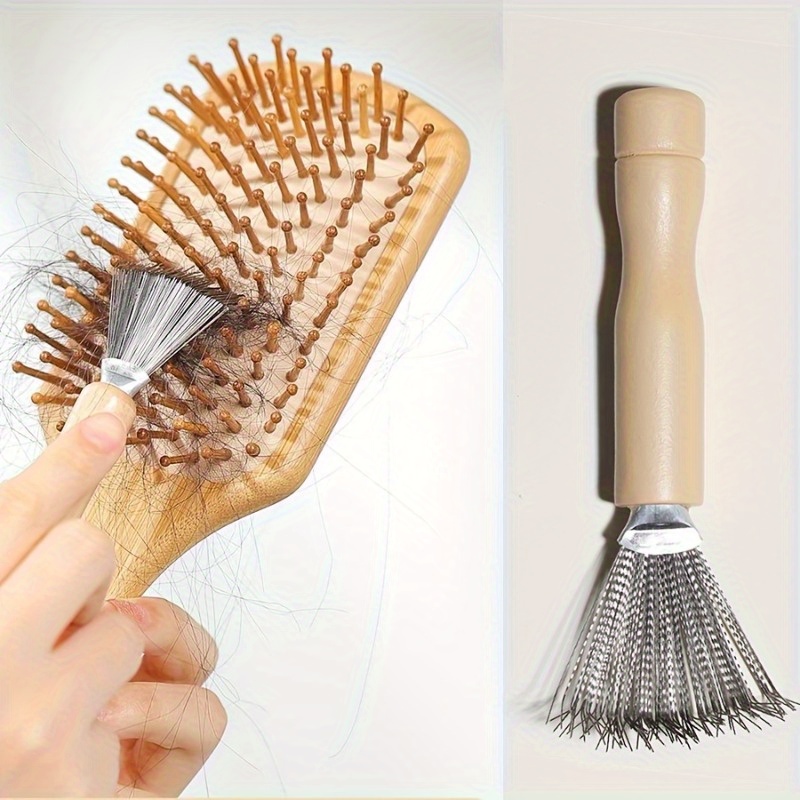 

1pc Brosse à Cheveux avec Manche en Bois et en Acier Inoxydable - Outil de Nettoyage de Peigne Portable pour l'Élimination Efficace de la Poussière et des Peluches, Idéal pour l' , Brosse de Nettoyage