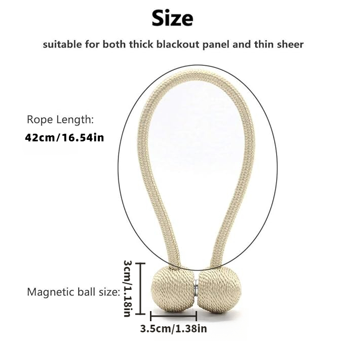 Two Beige Magnetic Curtain Ties, Bohemian Style Curtain Rope Clips, Woven Curtain Fasteners, Suitable for Decorating Curtains in Homes, Offices, And Hotels, Exquisite Curtain Additions