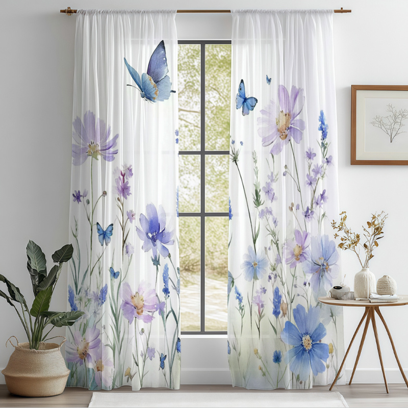 TEMU 2d Flat - 2d Flat - 4pcs(2 Sheer Curtains, 2 Tie Top Curtains), 2d , Semi-transparent , Living Room/bedroom Decorative Rod , Home Decor, Decor,