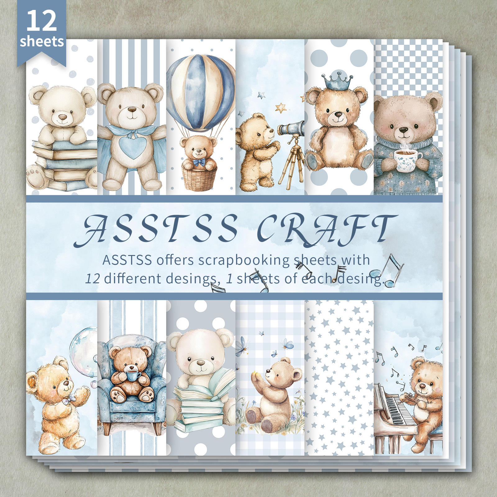 TEMU Bloc de papier scrapbooking ASSTSS de 12 feuilles 6*6 pouces | Papier de base , style , carton épais pour journaling, art de collage, cartes de