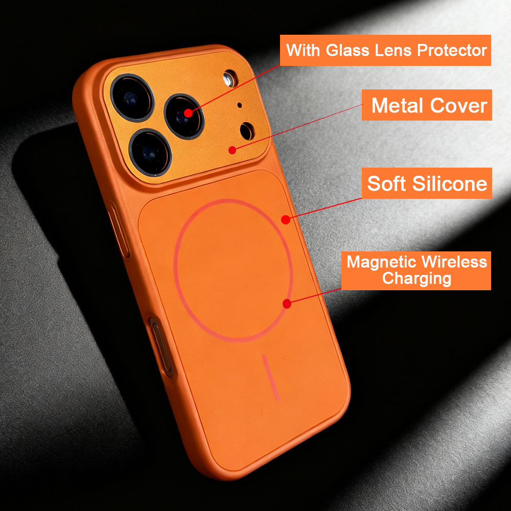 手机壳 - 奢华即时变形 17pro 磁吸无线充电手机壳，适用于 iphone 13   17 pro   全金属保护壳，相机镜头保护，哑光金属漆硬边框软后盖 商品详情 2