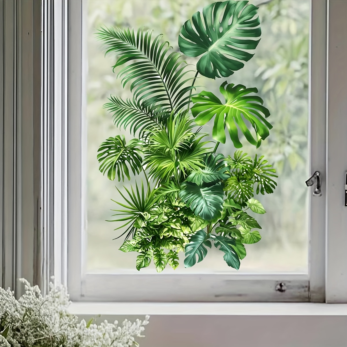 TEMU 1pc Turtle Back Leaf Plant Window Sticker Sticker, Living Room Bedroom Dining Room Study Bathroom Door And Window Glass Decoration Sticker, Pet