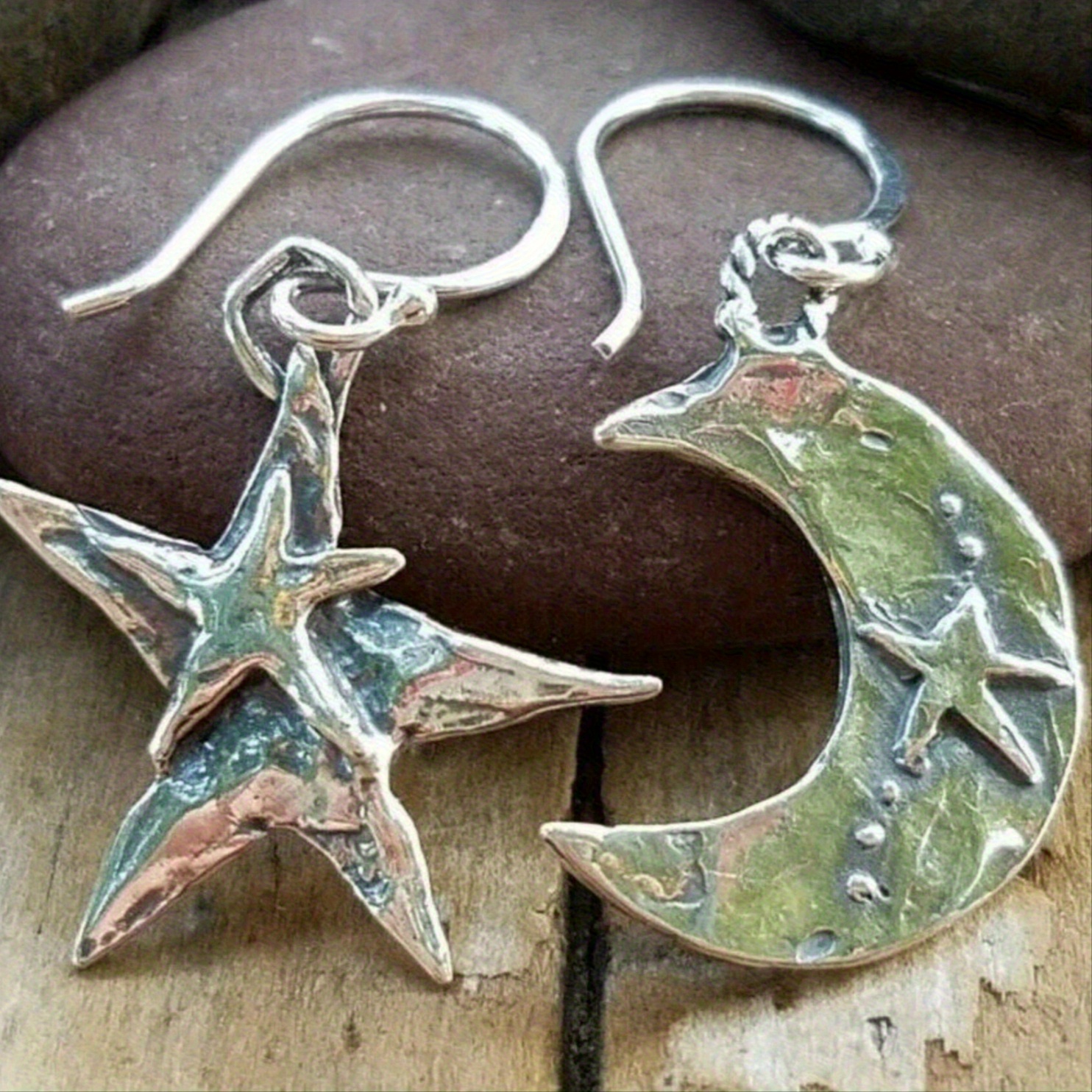 TEMU Retro Boho de Luna y Estrellas Plateado para Mujer, Pendientes Colgantes Únicos, Joyería para Fiestas o Uso Diario, Regalo de o Aniversario